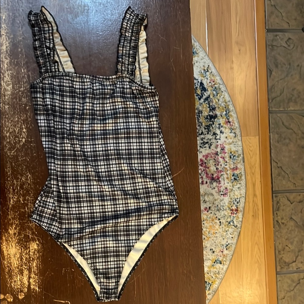 Heatherly Plaid Bodysuit with Ruffle Straps